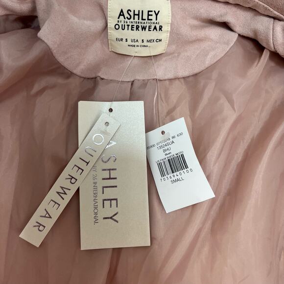 Ashley Outerwear Cropped Moto Jacket Pink Asymmetrical Zip Belt S Faux Suede Y2K - Picture 4 of 13